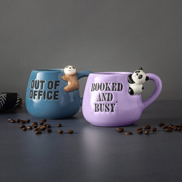 Thyme & Table 2 Pack Sloth Out of Office and Booked and Busy Panada Mugs 15.5oz - Picture 5 of 5